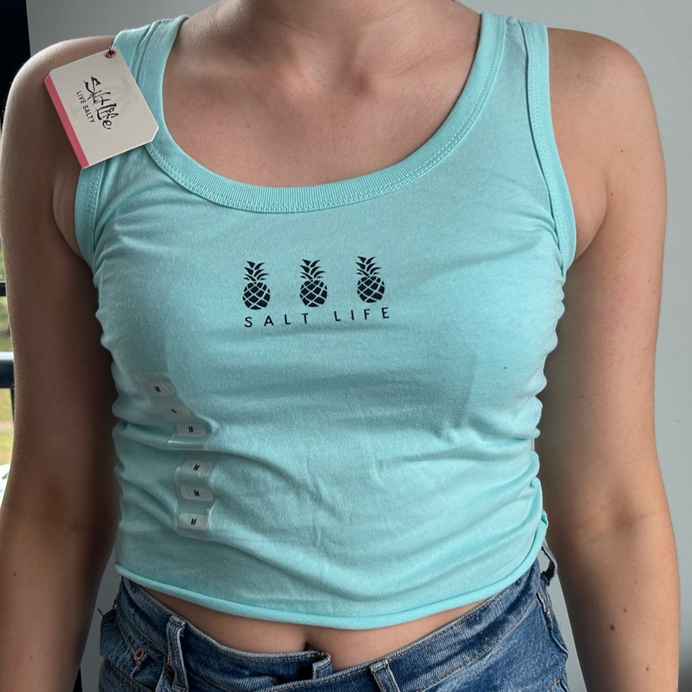 Blue salt life cropped tank top